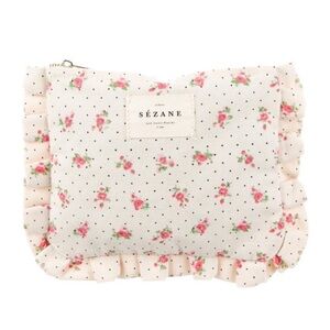 Sezane Floral Pouch - Pink and Cream